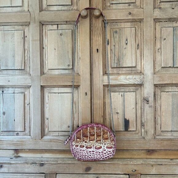 Veari Crocodile‎ Leather Chain Strap Bag Cross Body Purse Brown Pink W/ Dust Bag - Picture 3 of 16